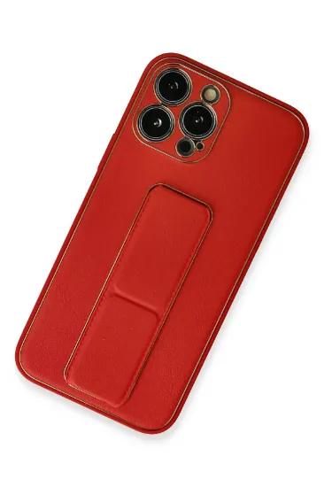 Newface iPhone 13 Pro Max Kılıf Coco Deri Standlı Kapak - Kırmızı resmi