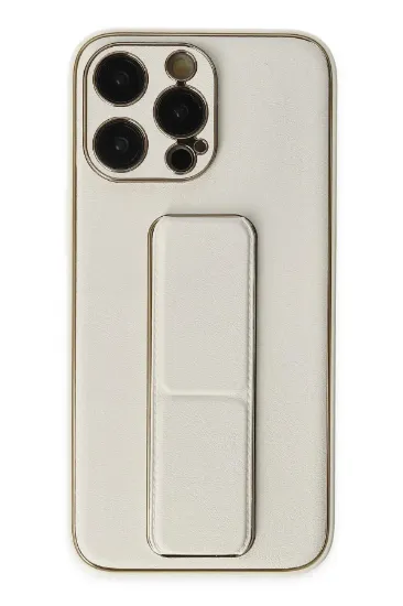 Newface iPhone 13 Pro Max Kılıf Coco Deri Standlı Kapak - Beyaz resmi