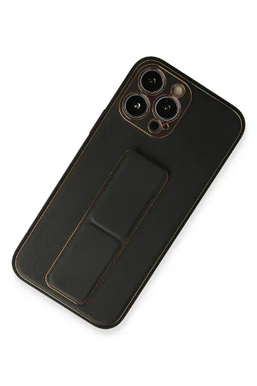 Newface iPhone 13 Pro Kılıf Coco Deri Standlı Kapak - Siyah resmi