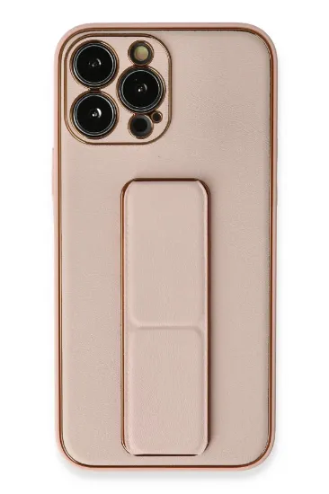 Newface iPhone 13 Pro Kılıf Coco Deri Standlı Kapak - Pembe resmi