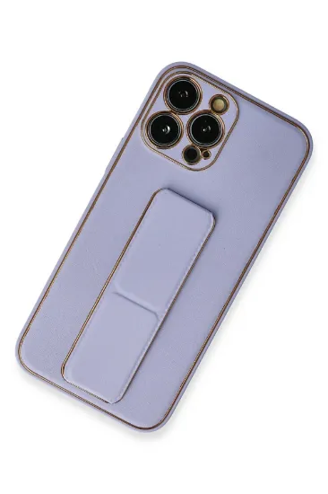 Newface iPhone 13 Pro Kılıf Coco Deri Standlı Kapak - Lila resmi