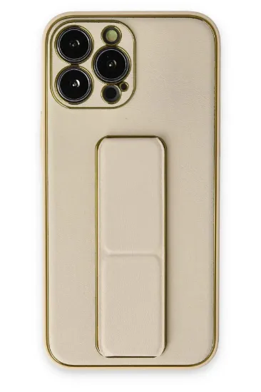 Newface iPhone 13 Pro Kılıf Coco Deri Standlı Kapak - Gold resmi