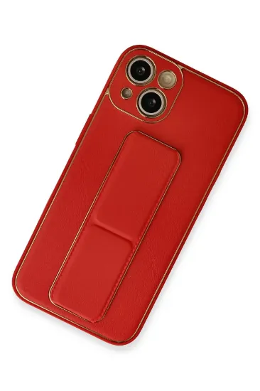 Newface iPhone 13 Kılıf Coco Deri Standlı Kapak - Kırmızı resmi