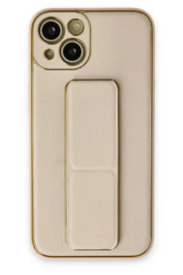 Newface iPhone 13 Kılıf Coco Deri Standlı Kapak - Gold resmi
