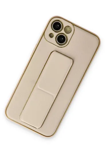 Newface iPhone 13 Kılıf Coco Deri Standlı Kapak - Gold resmi