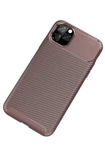 Newface iPhone 11 Pro Max Kılıf Auto Focus Karbon Kapak - Kahverengi resmi