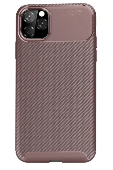 Newface iPhone 11 Pro Max Kılıf Auto Focus Karbon Kapak - Kahverengi resmi