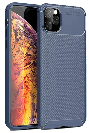 Newface iPhone 11 Pro Max Kılıf Auto Focus Karbon Kapak - Lacivert resmi