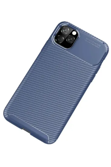 Newface iPhone 11 Pro Max Kılıf Auto Focus Karbon Kapak - Lacivert resmi