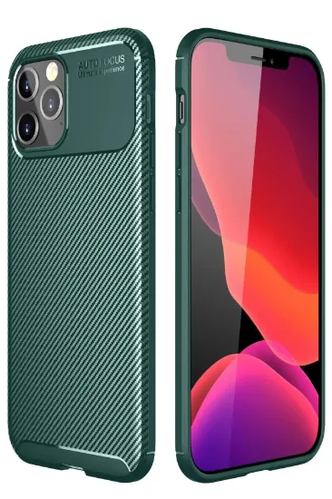 Newface iPhone 11 Pro Max Kılıf Auto Focus Karbon Kapak - Yeşil resmi