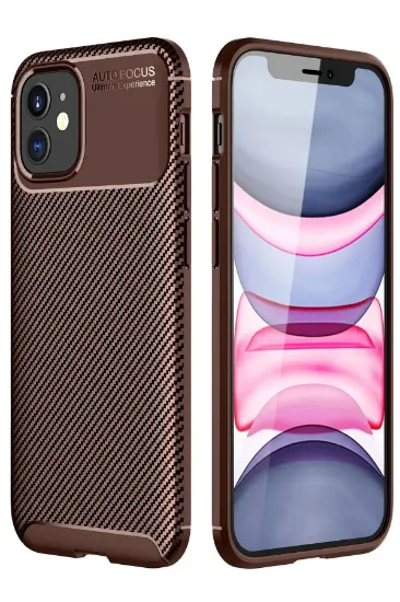 Newface iPhone 12 Mini Kılıf Auto Focus Karbon Kapak - Kahverengi resmi