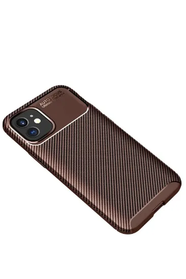 Newface iPhone 12 Mini Kılıf Auto Focus Karbon Kapak - Kahverengi resmi