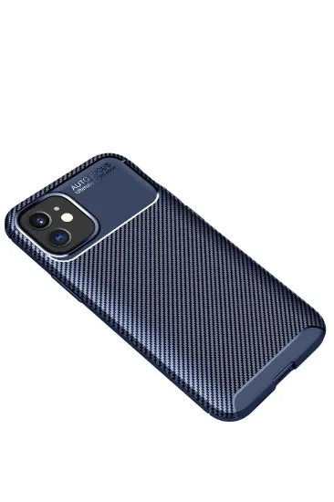 Newface iPhone 12 Mini Kılıf Auto Focus Karbon Kapak - Lacivert resmi