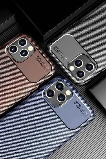 Newface iPhone 12 Pro Max Kılıf Auto Focus Karbon Kapak - Lacivert resmi