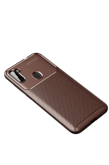 Newface Samsung Galaxy A11 Kılıf Auto Focus Karbon Kapak - Kahverengi resmi
