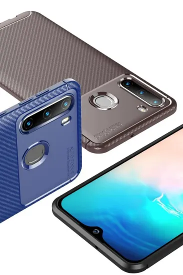 Newface Samsung Galaxy A21 Kılıf Auto Focus Karbon Kapak - Siyah resmi