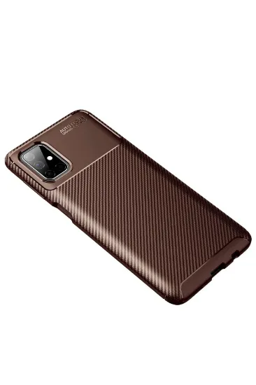 Newface Samsung Galaxy M51 Kılıf Auto Focus Karbon Kapak - Kahverengi resmi