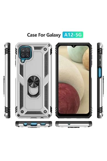 Newface Samsung Galaxy A22 Kılıf Sofya Yüzüklü Silikon Kapak - Gümüş resmi