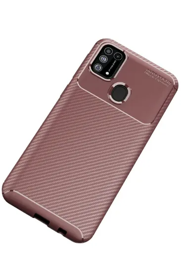 Newface Samsung Galaxy M31 Kılıf Auto Focus Karbon Kapak - Kahverengi resmi