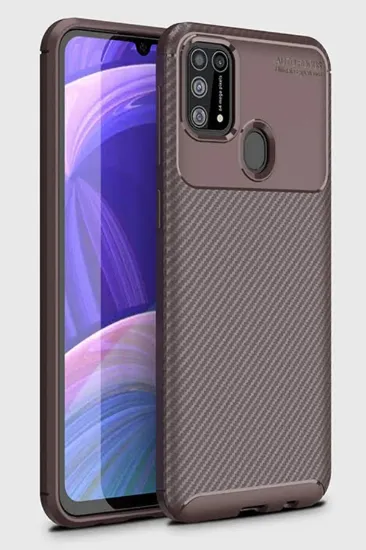Newface Samsung Galaxy M31 Kılıf Auto Focus Karbon Kapak - Kahverengi resmi
