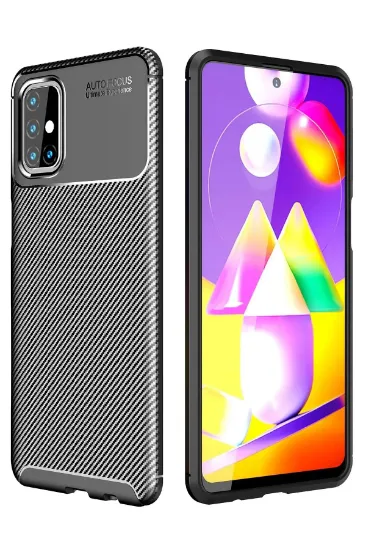 Newface Samsung Galaxy M31S Kılıf Auto Focus Karbon Kapak - Siyah resmi
