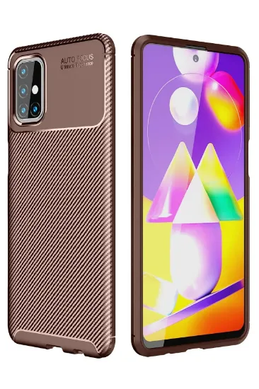 Newface Samsung Galaxy M31S Kılıf Auto Focus Karbon Kapak - Kahverengi resmi