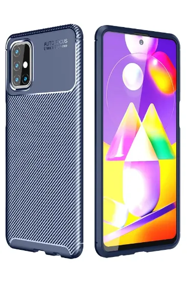 Newface Samsung Galaxy M31S Kılıf Auto Focus Karbon Kapak - Lacivert resmi