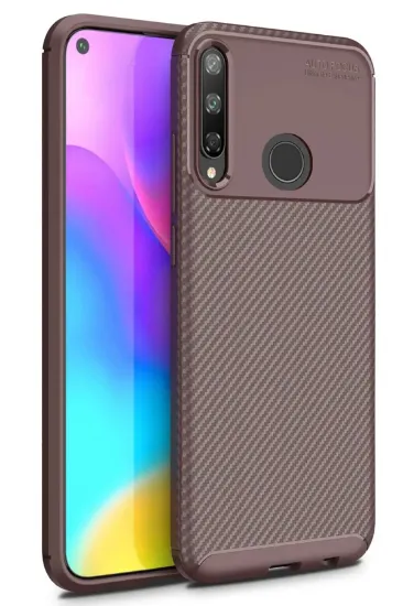 Newface Huawei P40 Lite E Kılıf Auto Focus Karbon Kapak - Kahverengi resmi
