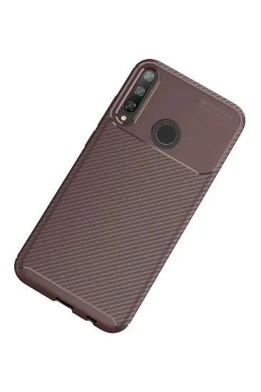 Newface Huawei P40 Lite E Kılıf Auto Focus Karbon Kapak - Kahverengi resmi