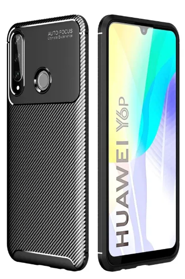 Newface Huawei Y6P Kılıf Auto Focus Karbon Kapak - Siyah resmi