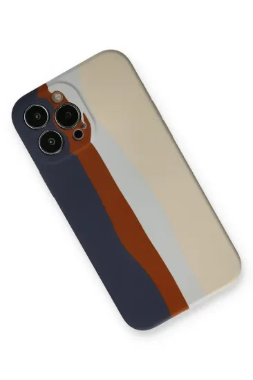 Newface iPhone 13 Pro Kılıf Ebruli Lansman Silikon - Lacivert-Krem resmi