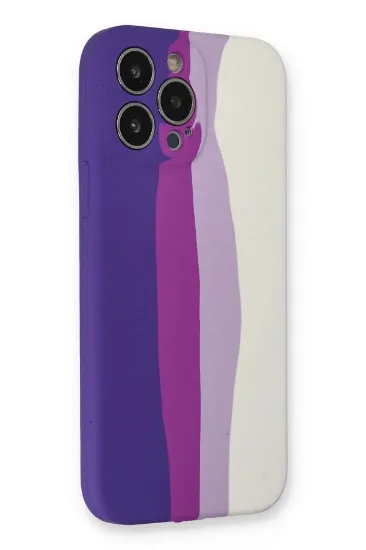 Newface iPhone 13 Pro Kılıf Ebruli Lansman Silikon - Mor-Beyaz resmi