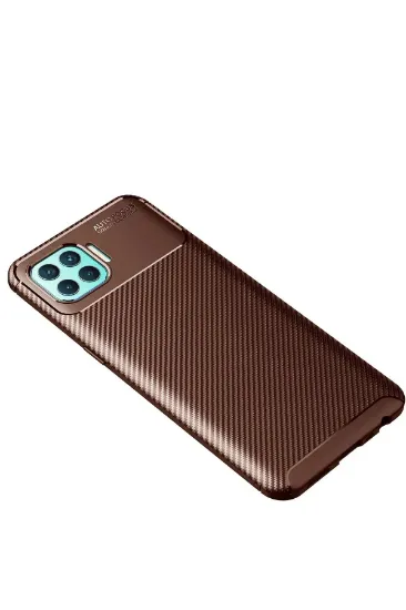 Newface Oppo Reno 4 Lite Kılıf Auto Focus Karbon Kapak - Kahverengi resmi