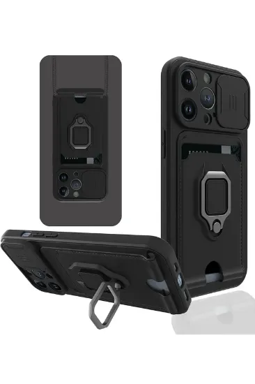 Newface iPhone 13 Pro Max Kılıf Zuma Kartvizitli Yüzüklü Silikon - Siyah resmi
