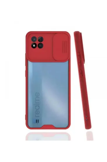 Newface Realme C11 2021 Kılıf Platin Kamera Koruma Silikon - Kırmızı resmi