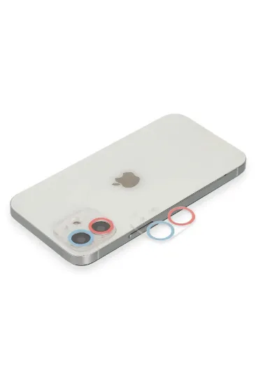 Newface iPhone 12 Mini Renkli Kamera Lens Koruma Cam - Pembe-Mavi resmi