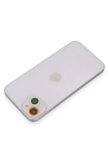 Newface iPhone 13 Renkli Kamera Lens Koruma Cam - Turuncu-Yeşil resmi