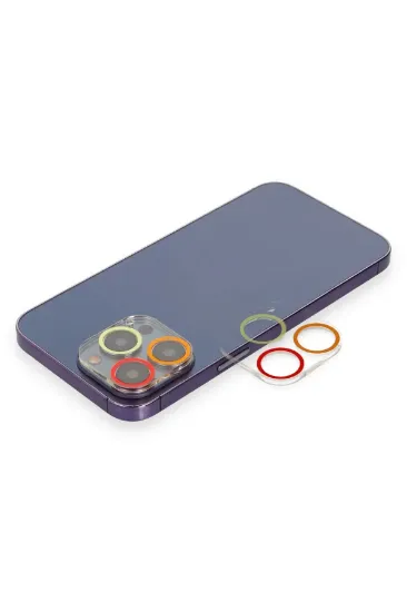 Newface iPhone 13 Pro Max Renkli Kamera Lens Koruma Cam - Turuncu-Kırmızı resmi