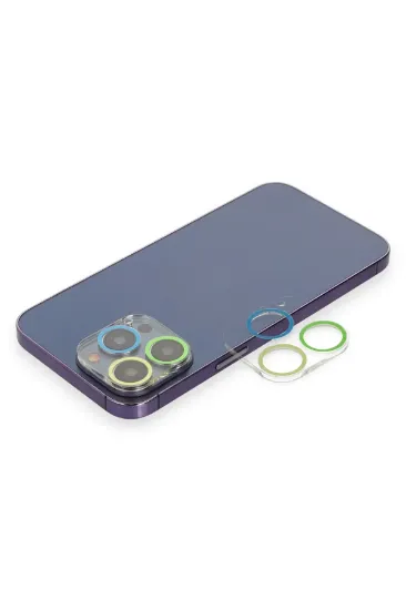 Newface iPhone 13 Pro Max Renkli Kamera Lens Koruma Cam - Yeşil-Sarı resmi