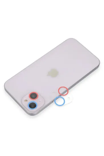 Newface iPhone 14 Renkli Kamera Lens Koruma Cam - Pembe-Mavi resmi