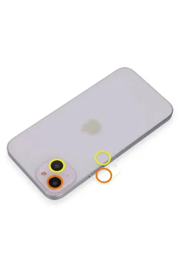 Newface iPhone 14 Plus Renkli Kamera Lens Koruma Cam - Sarı-Turuncu resmi