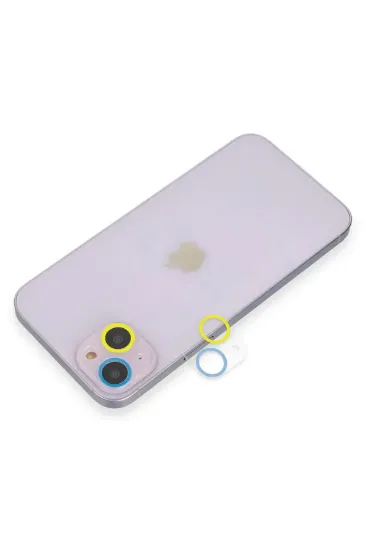 Newface iPhone 14 Plus Renkli Kamera Lens Koruma Cam - Sarı-Mavi resmi