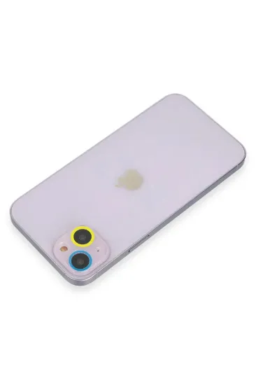 Newface iPhone 14 Plus Renkli Kamera Lens Koruma Cam - Sarı-Mavi resmi