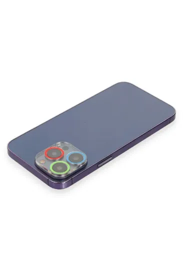 Newface iPhone 14 Pro Renkli Kamera Lens Koruma Cam - Mavi-Yeşil resmi