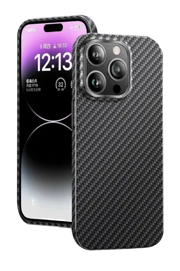 Newface iPhone 14 Pro Kılıf Metalik Karbon Kapak - Siyah resmi