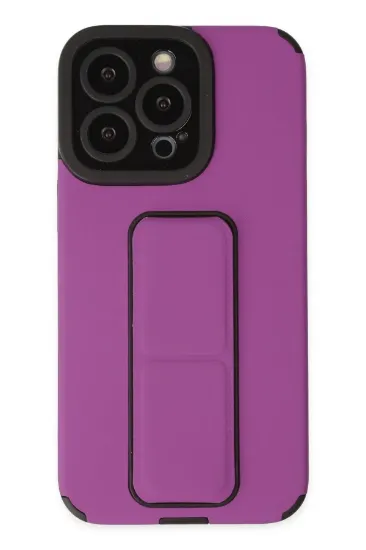Newface iPhone 14 Pro Kılıf Mega Standlı Silikon - Mor resmi