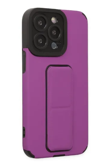 Newface iPhone 14 Pro Kılıf Mega Standlı Silikon - Mor resmi