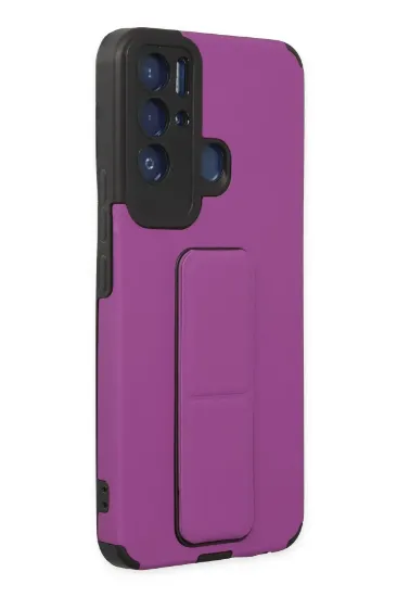 Newface Tecno Pova Neo Kılıf Mega Standlı Silikon - Mor resmi