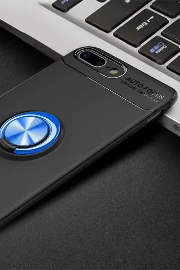 Newface iPhone 7 Plus Kılıf Range Yüzüklü Silikon - Siyah-Mavi resmi
