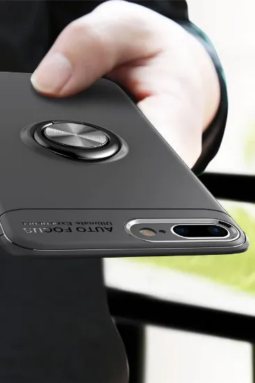 Newface iPhone 7 Plus Kılıf Range Yüzüklü Silikon - Siyah-Mavi resmi